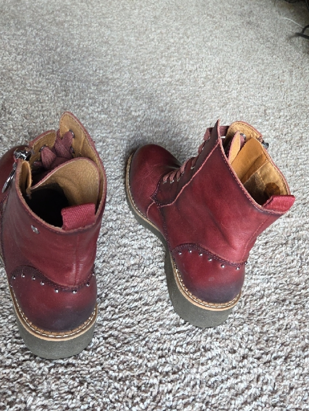 PIKOLINOS Women's Burgundy Lace-Up Chukka Boots with Side Zip - Picture 3 of 8